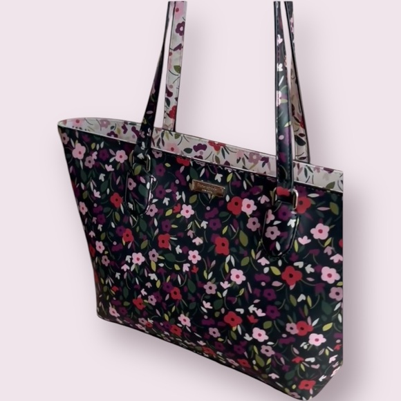 Kate Spade ~ Black, Red & Pink Floral Tote Bag ~ Vibrant Design - Picture 4 of 15